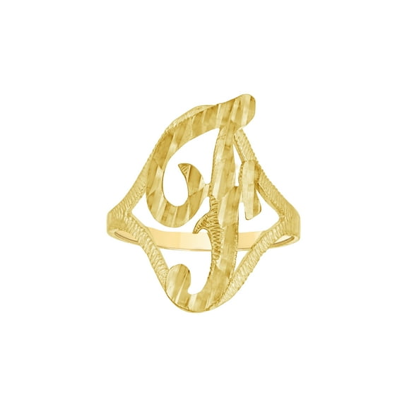 10kt 10k Yellow Gold Womens Diamond-Cut Textured Initial Letter F Band Ring