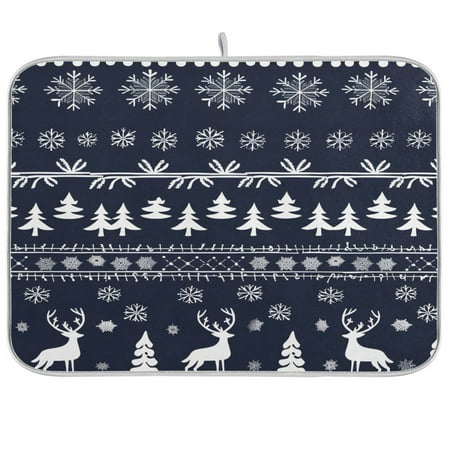 

joogoo Deer Christmas Snowflake Pattern Dish Drying Mat Kitchen Counter Absorbent Drying Pad 16x18 in Drainer Rack