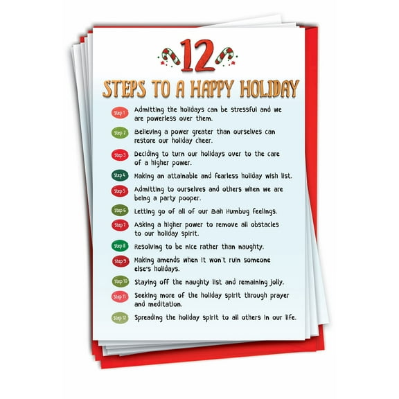 NobleWorks, Holiday 12 Steps - 12 Funny Christmas Cards Boxed - Bulk Set, C7737XSG-B12x1