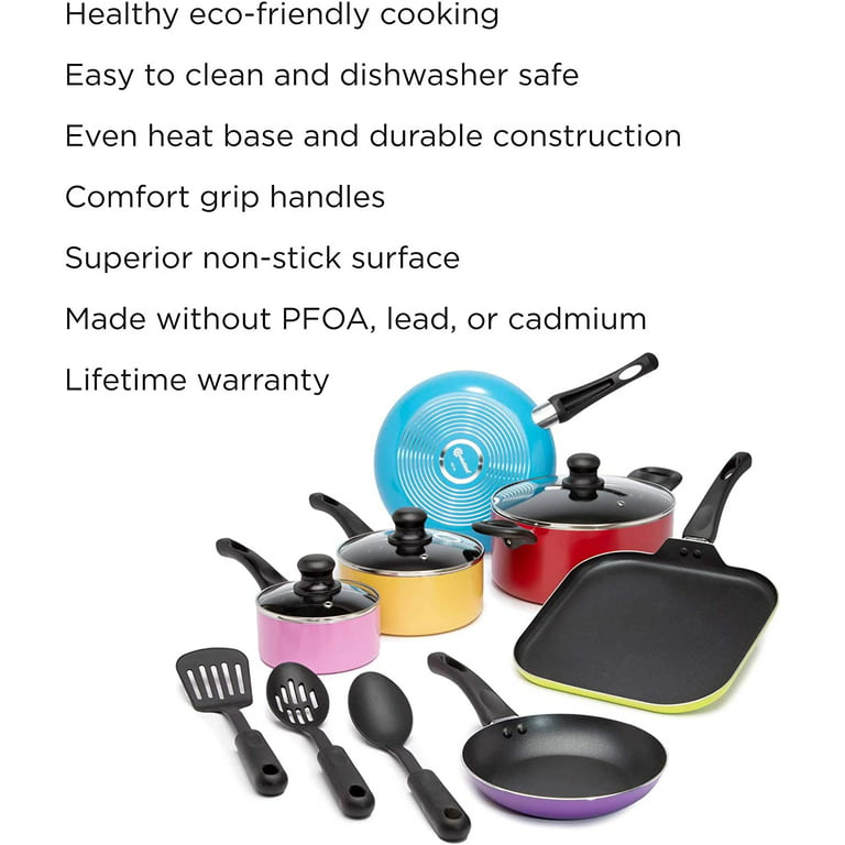 Ecolution Easy Clean Non-Stick Cookware, Dishwasher Safe Pots and Pans Set,  12 Piece, MultiColor 