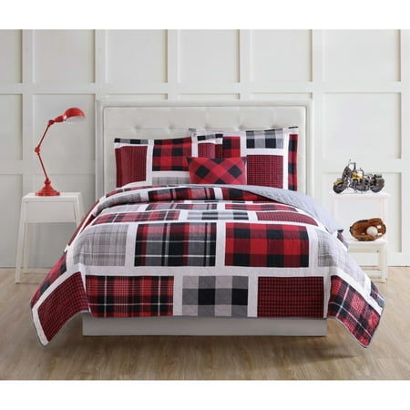 World Twin Hugger - My World Buffalo Plaid Twin Quilt Set with BONUS Decorative Pillow