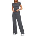 thumbnail image 3 of WBQ Womens 2 Piece Outfits Sweater Sets Knit Short Sleeve Crop Tops High Waisted Pants Lounge Sets, 3 of 6