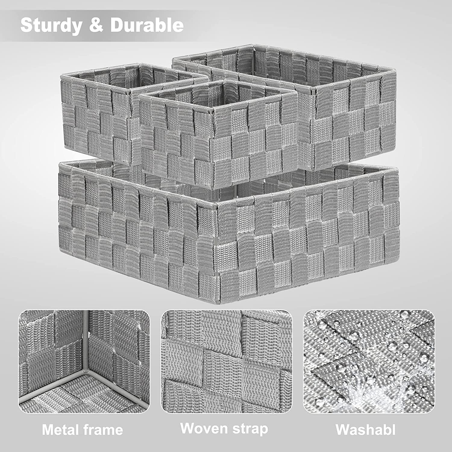 4 Pack Woven Storage Baskets for Organizing, Small Decorative Baskets Cube Bin Tidy for Closet Desktop Bathroom Bedroom, Gray