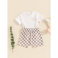 thumbnail image 4 of Musuos Kids Boys 2PCS Summer Clothes Set, 6M 12M 18M 24M 3Y 4Y Short Sleeve Letters Print T-shirt with Plaid Shorts Toddler Casual Set, 4 of 10