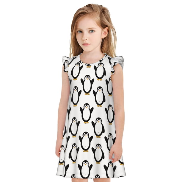 Fotbe Lovely Penguin Vestido de Dormir para Niñas de 3 a 10 Años, Mangas Cortas, Estilo Princesa, Pijama Camisón con Mangas Voladas-Medium
