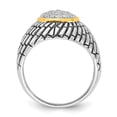 thumbnail image 2 of Sterling Silver Gold-tone Vermeil Polished & Antiqued Oval CZ Ring, 2 of 5