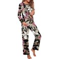 thumbnail image 3 of Women's Long Sleeve Sleepwear Soft Crew Neck Pyjama Set,Fp-big Leaf Pink, 3 of 5