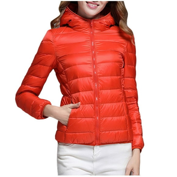 jovati Light Jackets for Women Casual Women Casual Light Outerwear Solid Hooded Zippers Pocket Coat Down Jackets