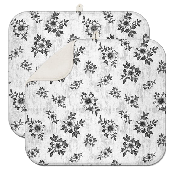 Pioneer Flower Floral Print Pattern Kitchen Dish Drying Mat 1 Pack, Ultra Absorbent Microfiber Drainer Mat, 16"x18"