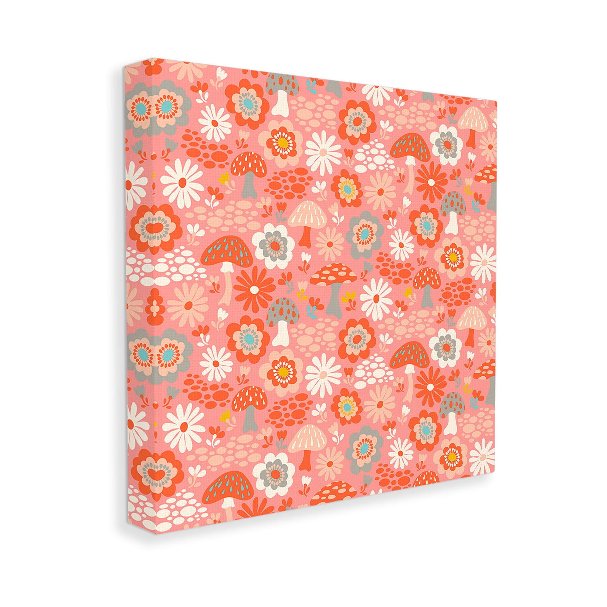 Stupell Industries Mushroom & Floral Pattern Botanical & Floral Painting Gallery Wrapped Canvas Art Print Wall Art, 30 x 30