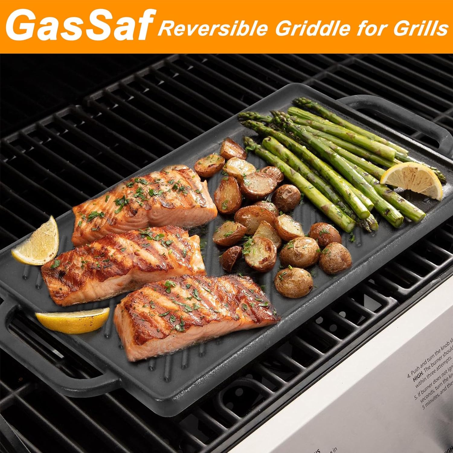 Small Cast Iron Griddle 13x8.25 for Double Burner Stove Top, Reversible Cooking Pan for Gas Grill, Camping & Outdoor Use