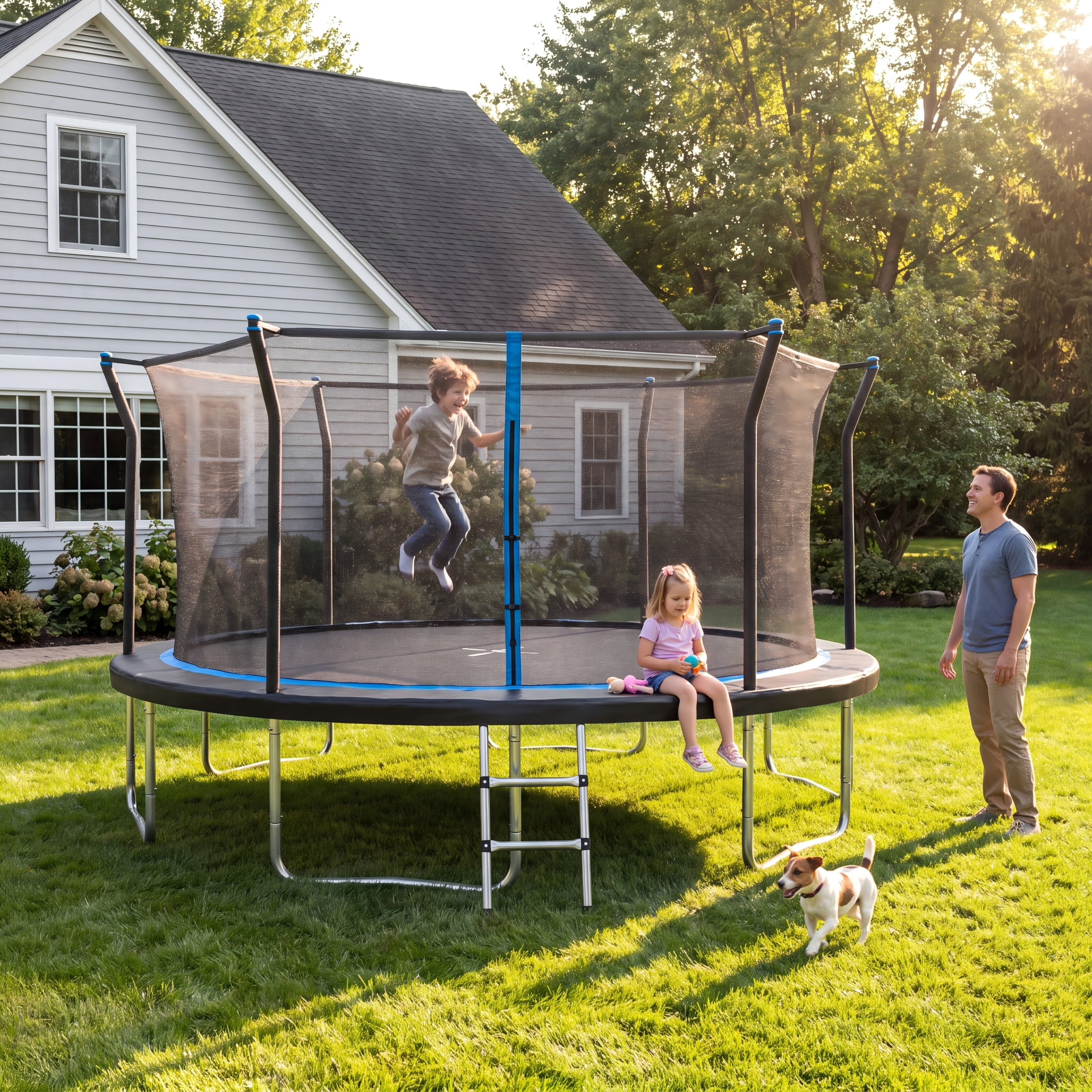 EUROCO 14FT Outdoor Trampoline for Kids and Adults with Safety Enclosure and Ladder, 1200LBS Capacity Round Backyard Bouncer for Birthday Gift