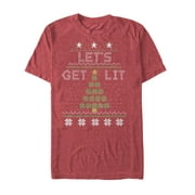 Men's Lost Gods Christmas Let's Get Lit Tree Graphic Tee Red Heather Medium