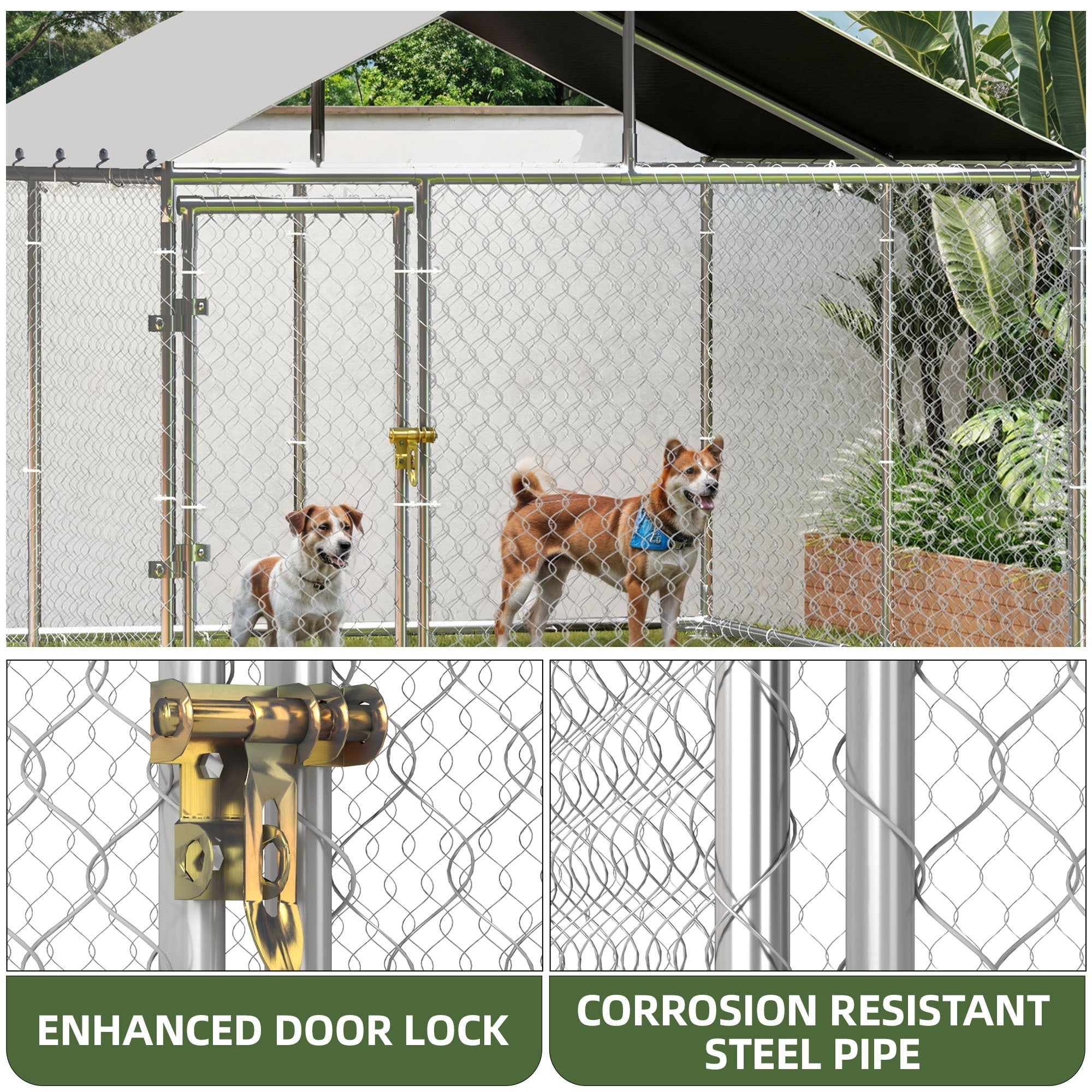 Uforic 10'x10' Outdoor Dog Kennel with Metal Dog Gate, Outdoor Dog Enclosure with Roof, Heavy Duty Dog Kennel for Backyard Farm