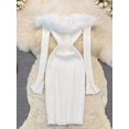 thumbnail image 3 of Vestido ajustado de punto con hombros descubiertos para mujer, Cuello de piel de moda con traje Sexy, parte inferior ajustada, D5157, 3 of 3