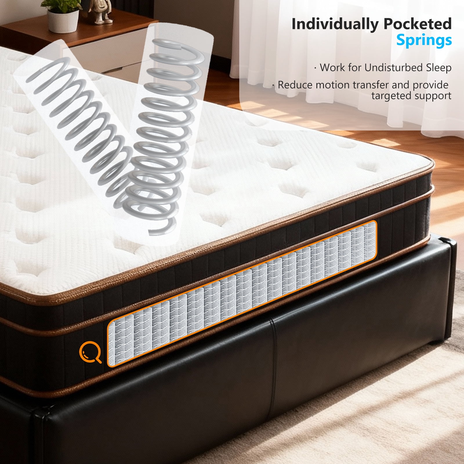 12 Inch Twin Spring Mattress, Medium Firm Mattress with White Surface Black-Gold Trim, USA Standard Size Mattress for Bedroom Guest Room Dorm RV