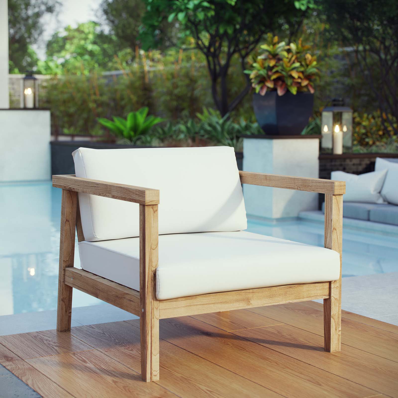 Modway Bayport Outdoor Patio Teak Armchair in Natural White - image 2 of 6