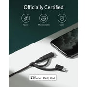 Anker Powerline II 3-in-1 Cable, Lightning/Type C/Micro USB Cable, 3ft, Black