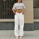 thumbnail image 3 of Pantalones cargo rectos con cordón para mujer talla grande: pierna ancha, holgados e informales, poliéster, transpirables, adecuados para otoño/uso diario, varias tallas, 3 of 8