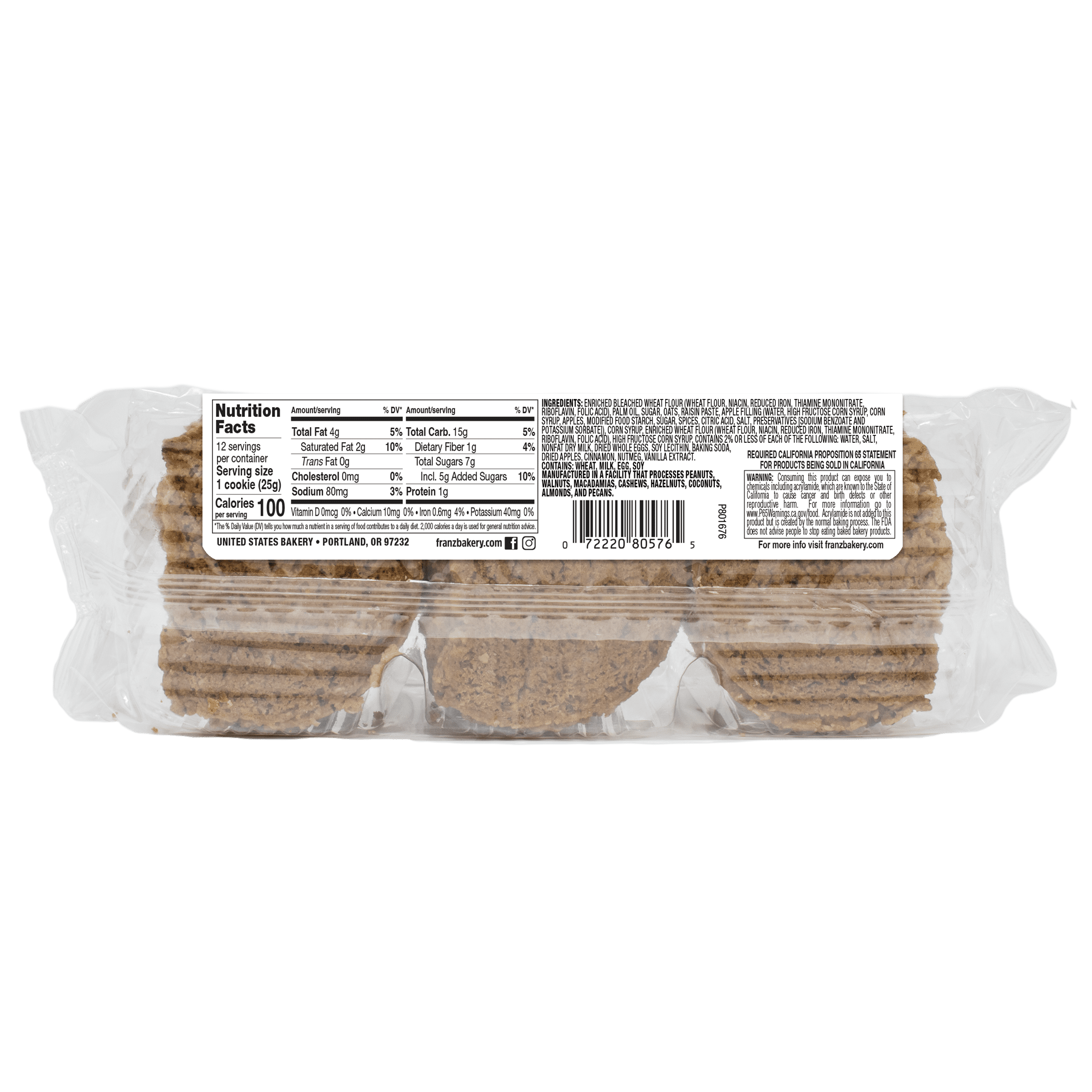 Franz Apple Filled Oatmeal Cookies, 10.5 oz, 12 Count