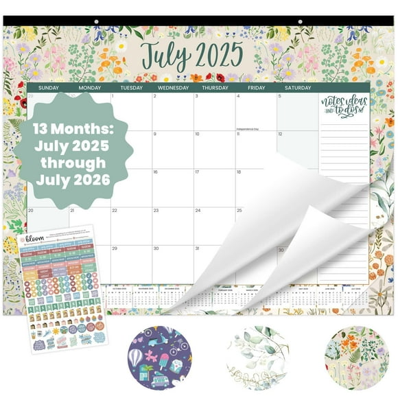 bloom daily planners 2025-2026 Academic Year Desk Calendar - 21" x 16" Large Monthly Organizer Pad with Stickers (July 2025 - July 2026) Desktop Blotter - Seasonal