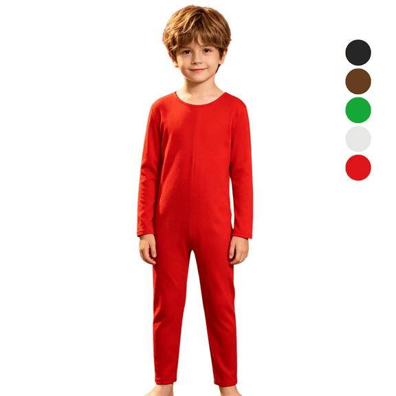 Liyamei Kids Solid Green Long Sleeve Jumpsuit Full Body Bodysuit 5-12Y