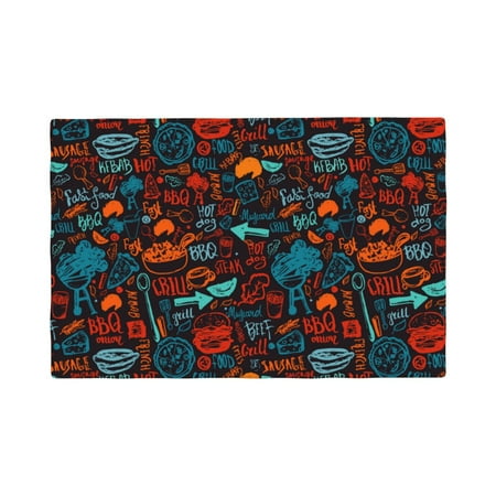 

Placemats Set of 4 Doodle Barbeque Heat Resistant Non - Slip Place mats Waterproof table mat for Kitchen Dining-6片装