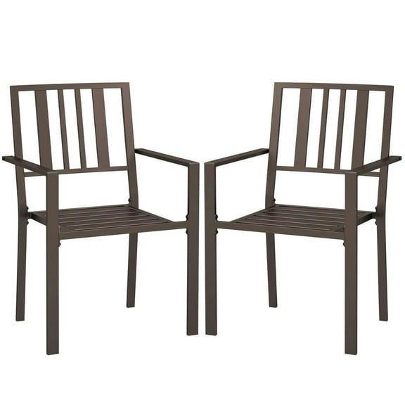 Topcobe Outdoor Seating Set, Rustic Metal Slatted Patio Chairs, Sturdy Garden Furniture for Dining, Dark Brown