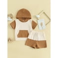 thumbnail image 3 of Musuos Toddler Boy Summer Shorts Outfit 6M 12M 18M 24M 3Y Contrast Color Short Sleeve Hooded Top with Elastic Waist Shorts Infant Casual Set, 3 of 9