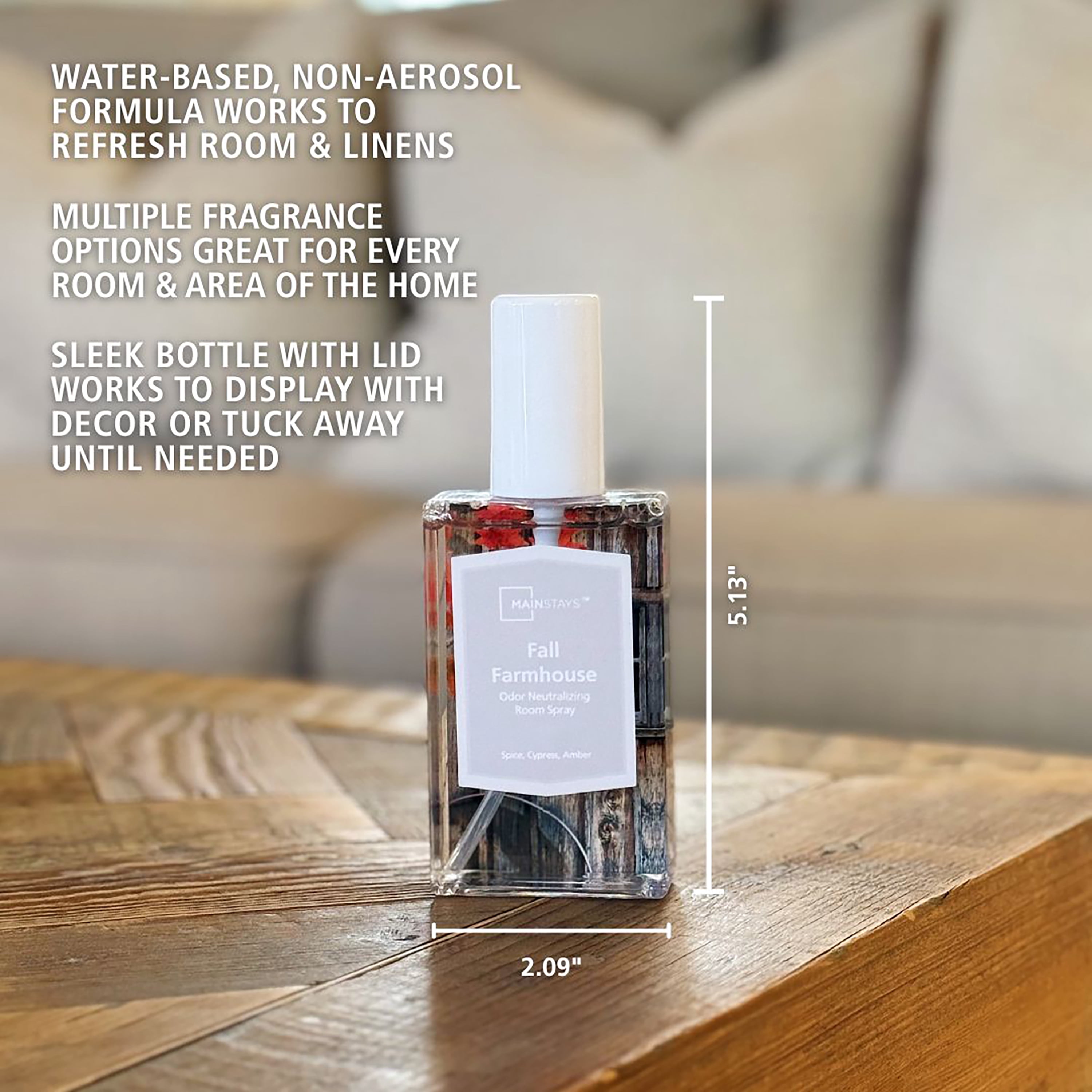 Mainstays Fall Farmhouse Scented Room & Linen Spray 3.4 fl oz (100mL).