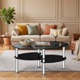 thumbnail image 2 of Modern Oval Coffee Table, Tempered Glass Center Table with Metal Legs for Living Room Home Decor Furniture,Black, 2 of 7