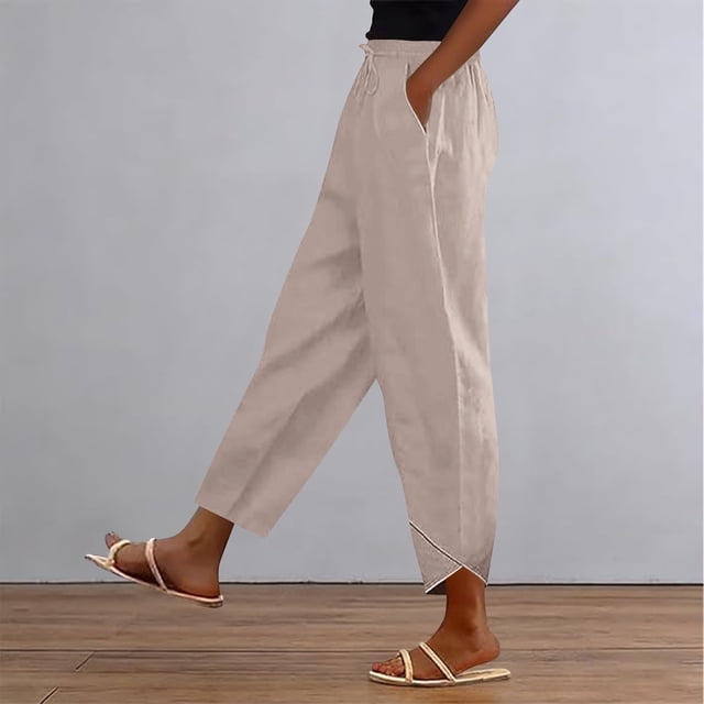 TaTaai Women Solid High Waist Breathable Cotton Linen Pants Casual Pockets Ladies Weekend Outdoor Vacation Wear Lightweight No Fading Soft Stylish Trousers Gift