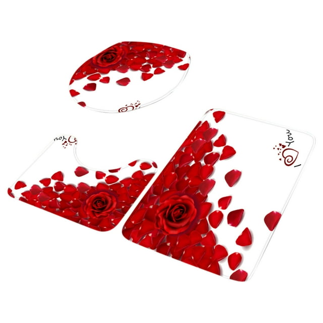 Kcavykas Décoration pour la Maison, Literie, Housses, Serviette, Rideau, Rideaux de la Saint-Valentin Rideau de Douche de la Saint-Valentin Lumières Baignoire avec Rideaux Inodores, Ensemble de Trois Pièces pour Salle de Bain, Incluant des Crochets