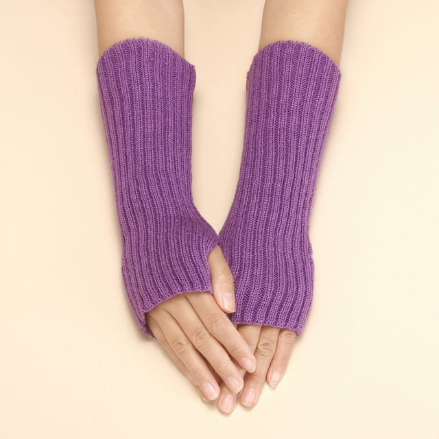 Women Autumn And Winter Solid Color Multicolor Wool Long Striped Knit Half Finger Gloves