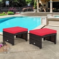 thumbnail image 2 of Patiojoy 2 PCS Outdoor Wicker Ottoman Patio Rattan Furniture Metal Footrest Seat Square Footstool with Cushion Red, 2 of 6