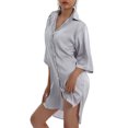 thumbnail image 6 of Chollius Women's Satin Nightshirt Button Down Nightgown Short Sleeve V-Neck Loose Oversize Sleepshirt Side Slit Sleepwear Gowns for Home Wear, 6 of 9