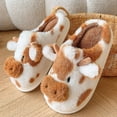 thumbnail image 4 of Fuzzy Slippers For Women Couples Men On Furry Flat Home Winter Round Toe Keep Warm Spotted Cow Slippers Shoes Warm Cozy Winter House Slippers Bedroom Indoor House Shoes, 4 of 7