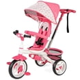 thumbnail image 1 of Costzon Tricycle for Toddlers, 6 in 1 Trike w/Parent Handle, Adjustable Canopy, Storage, Safety Harness & Wheel Brakes, Baby Push Tricycle Stroller for Kids Boys Girls Aged 9 Month-5 Years Old, Pink, 1 of 5