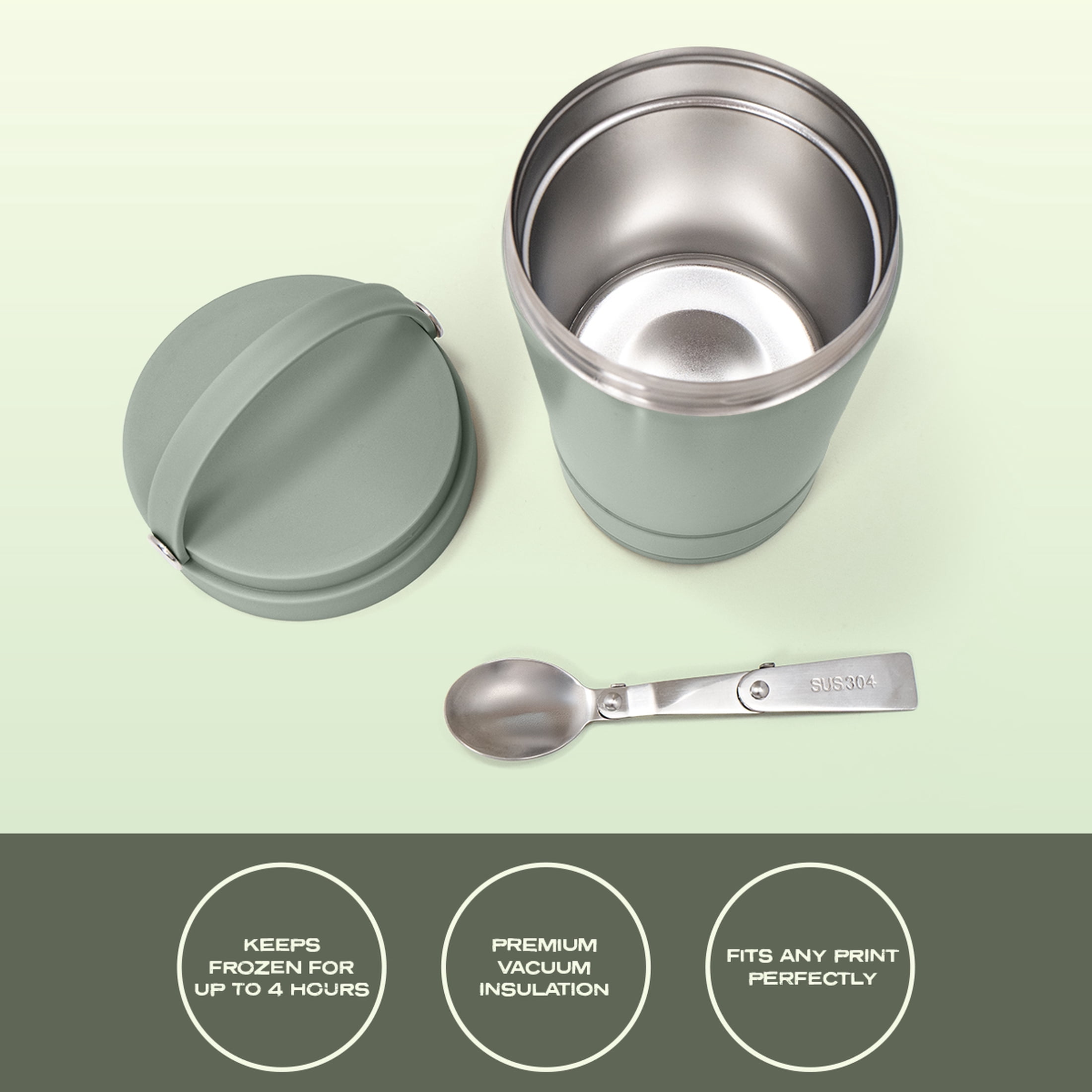 Cook with Color Insulated Ice Cream or Soup Container with Toppings Compartment and Spoon, Sage