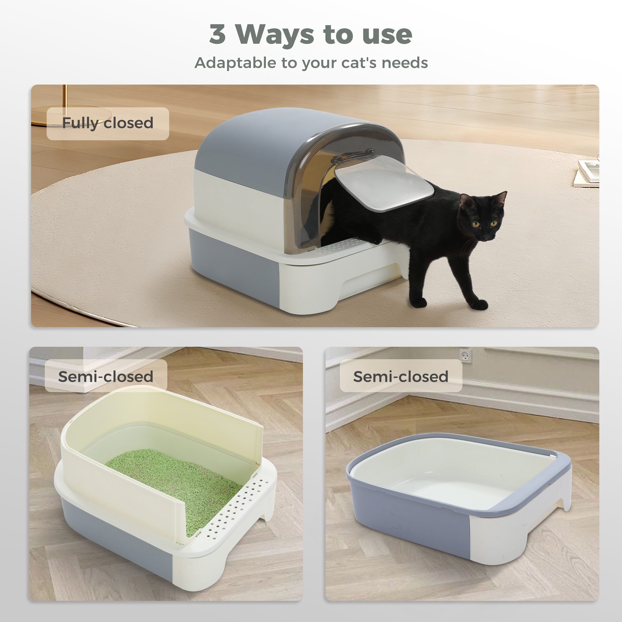 Pawz Road Large Enclosed Cat Litter Box with Scoop Gray photo 5