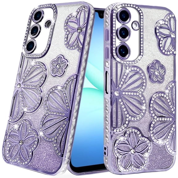 For Samsung A17 5G Pro Max Shimmer Glitter Floral Design Thick TPU Case Cover - Purple