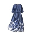 thumbnail image 5 of GaThRRgYP Women's Maxi Dresses Short Sleeve,Women's Elastic Waist Loose and Comfortable Solid Color Doll Shirt Linen Dress Navy XXL, 5 of 9