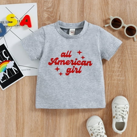 

July Fourth Independence Day Toddler Kids Girls Boys Words 3D Prints Loose Tops Soft Short Sleeve T Shirt Tee Tops Clothes