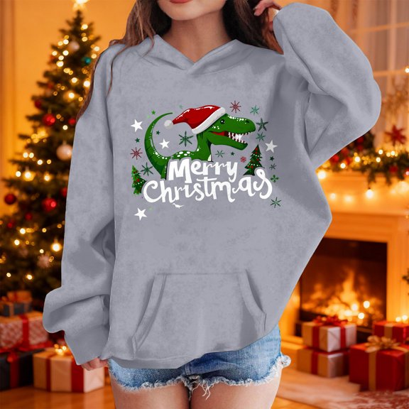 BaoFuBaoMei Hoodies for Boys Girls Christmas Merry Christmas Long Cuffed Sleeve Sweatshirt Tops with Pockets Loose Hooded Fall Clothes for Christmas Dinner Vacation Holiday