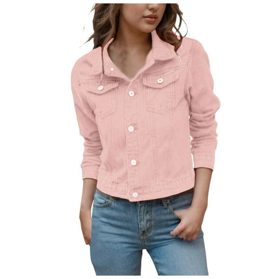 Womens Denim Jackets Trendy Classic Lapel Button Down Up Long Sleeve Jean Jacket Coats