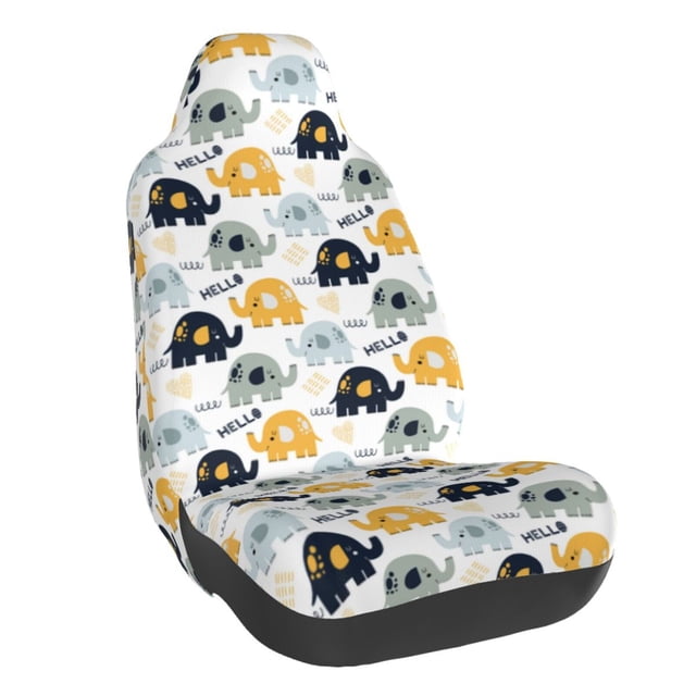 Wukai Cute Elephant Full Set Car Seat Covers with Soft Padding Universal Auto Front Seats Protector and Cushion Mat
