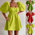thumbnail image 1 of Robes pour Femmes Grande Taille, Mode Femmes Col Carré Été Solide Robe Mini à Manches Bouffantes Décontractée pour le Travail Robes Économies d'Été, 1 of 6