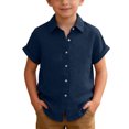 thumbnail image 4 of Resicozy Girls Button Down Linen Shirts for Kids Summer Short Sleeve Dress Shirts Uniform Blouse 3-13 Years Navy 120, 4 of 8
