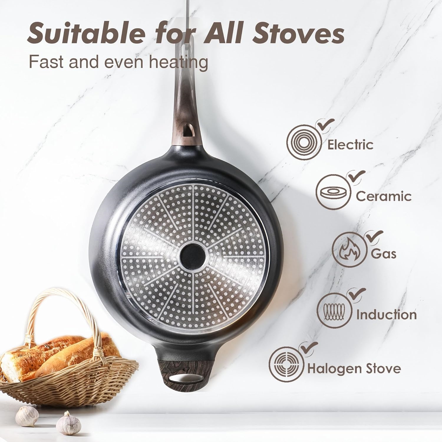 Nonstick Frying Pan Skillet with Lid, 12 Inch Large Deep Frying Pan, 5 Qt Non Stick Saute Pan with Cover, Induction Pan, Healthy