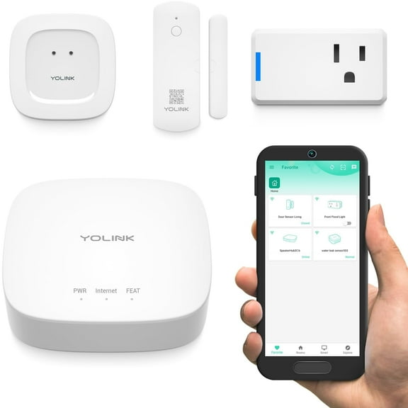 Smart Home Starter Kit 1/4 Mile World's Longest Range Smart Home Security System Include Smart Hub, Wireless Door Sensor, Water Leak Sensor, and Alexa Google Assistance IFTTT Enabled Smart Plug